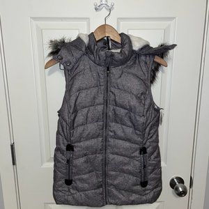Grey Puffer Vest With Hood - Size Small